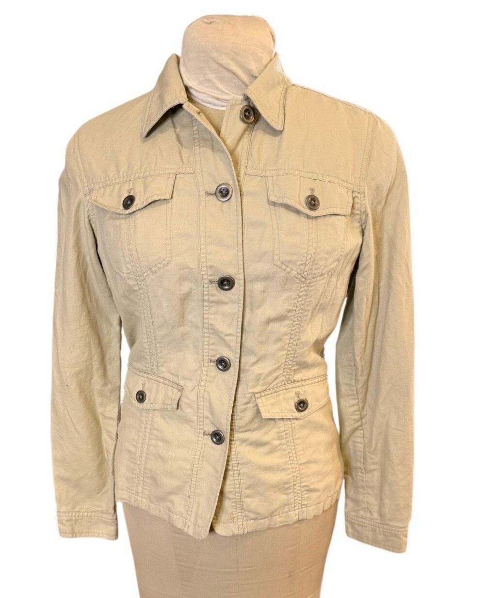 Eddie Bauer Women’s Field Jacket Linen Blend Medium Khaki Cargo